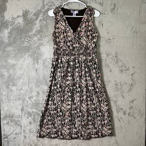 Vintage Brown Floral Midi Dress Earth Fairy Boho Cottagecore Sleeveless V-Neck S